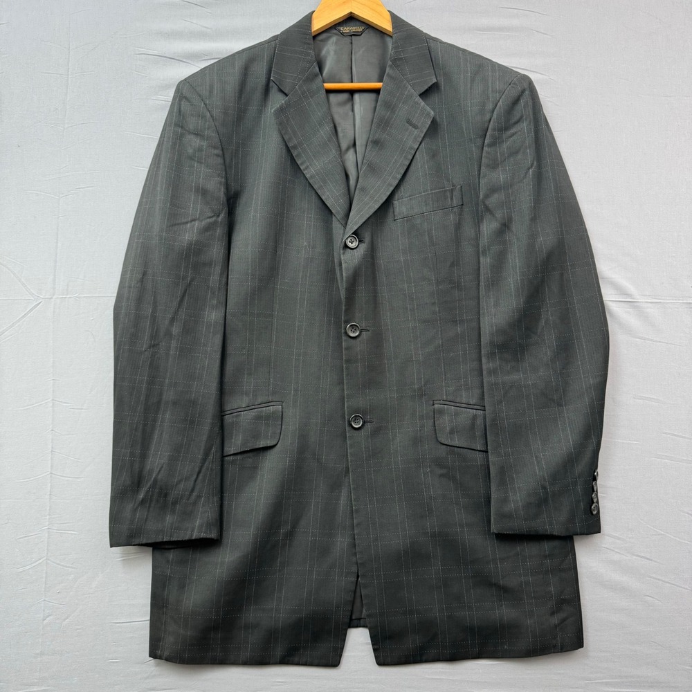 Caravelli Mens 40R Suit Jacket Charcoal Grey Windowpane Superior 150s Blazer